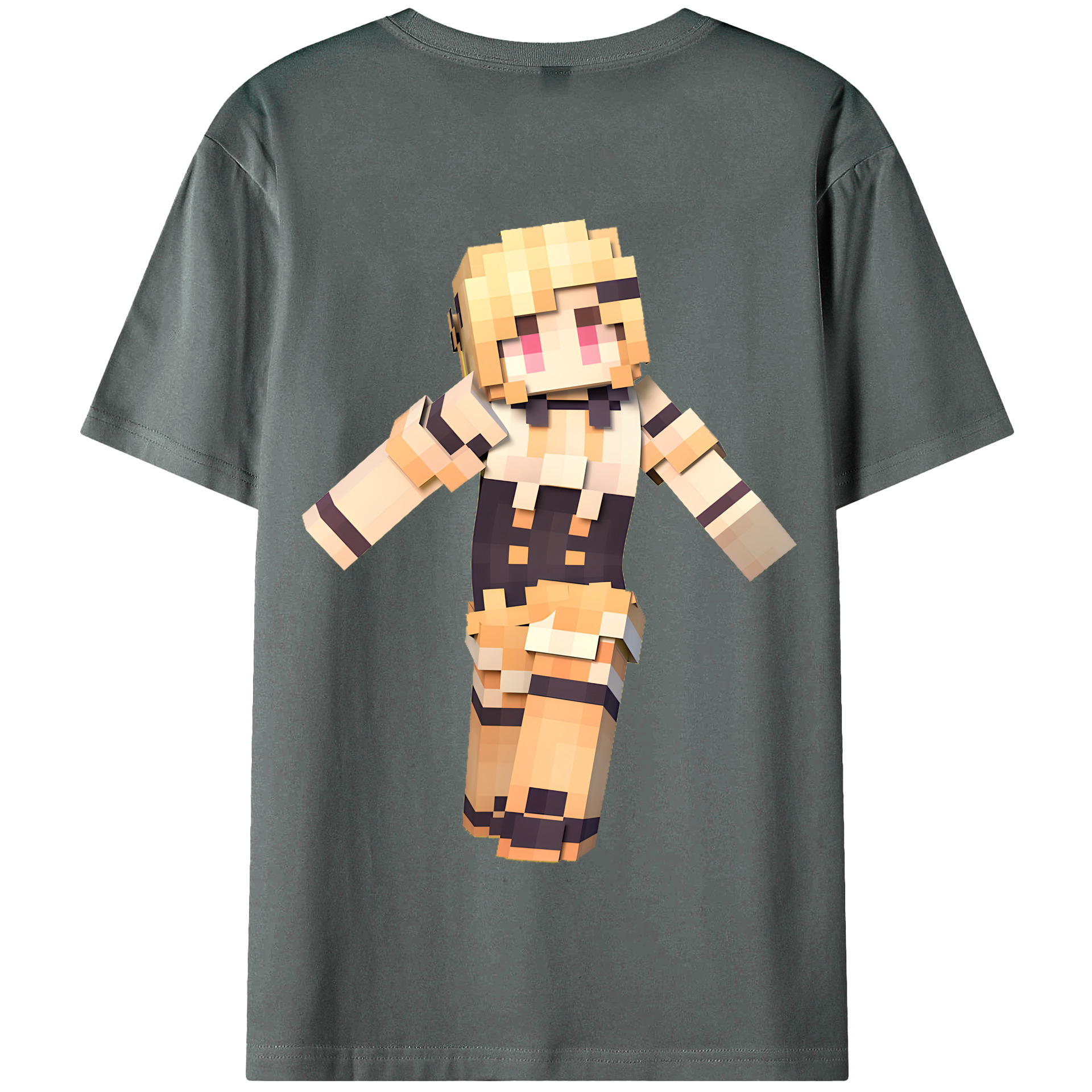 （画像用） マインクラフト ブロックの世界 Minecraft MC Block world 綿100％半袖Tシャツ（背面プリント）